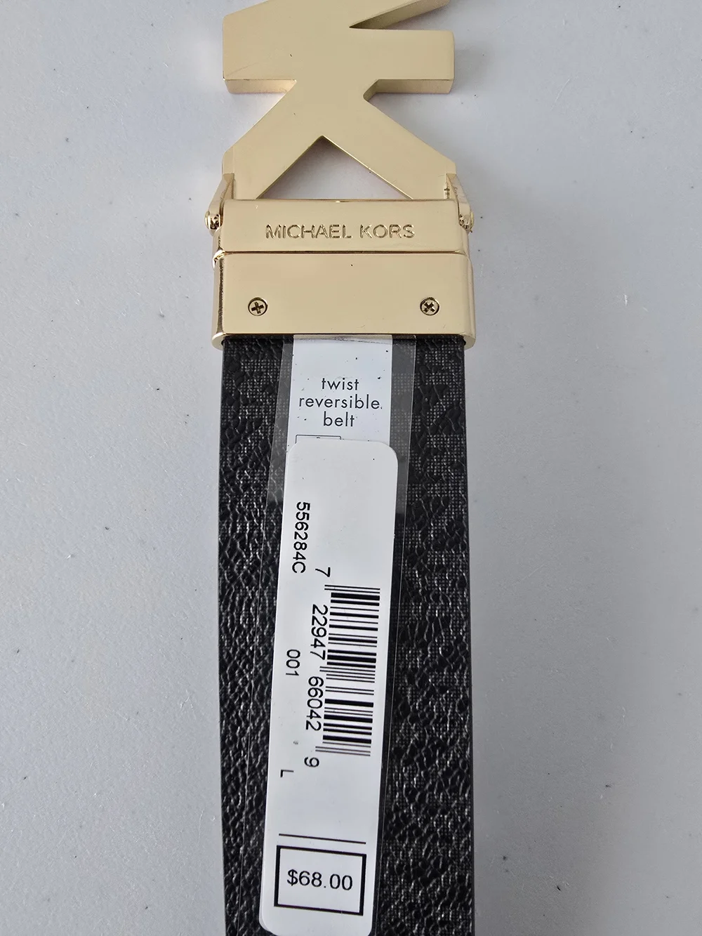 Michael Kors Reversible Faux Leather Belt L Black Gold Buckle NWT